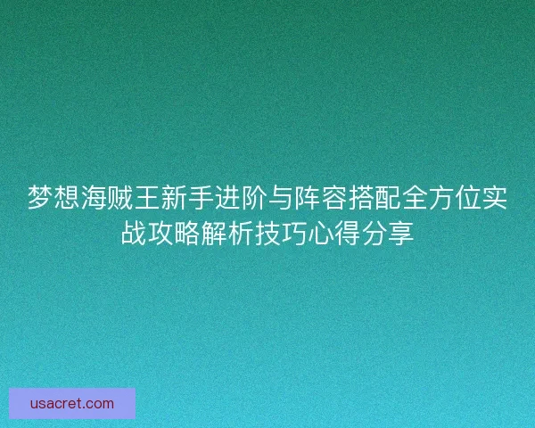 梦想海贼王新手进阶与阵容搭配全方位实战攻略解析技巧心得分享